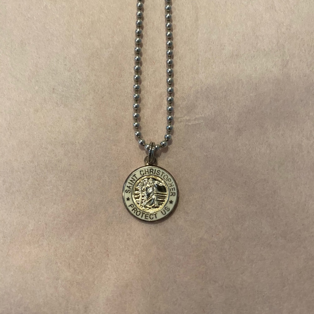 Saint Christopher Protect Us Silver Surf Necklace